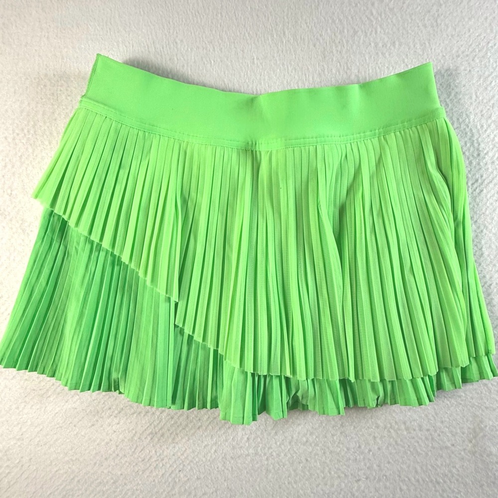 Lululemon Pleated Tennis Skort Womens 10 Asymmetrical Tiered Neon Green